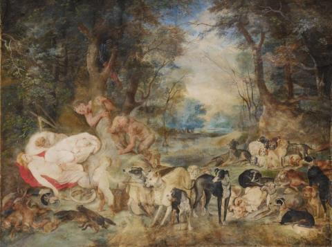 Jan Brueghel d. Ä. - SATYRN BELAUSCHEN DIE SCHLAFENDEN NYMPHEN DER DIANA