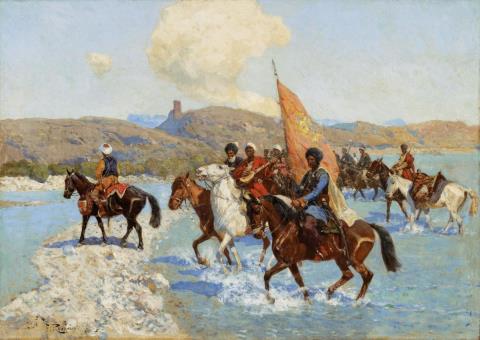 Franz Alekseyevich Roubaud - CERCASSIAN RIDERS PASSING A RIVER