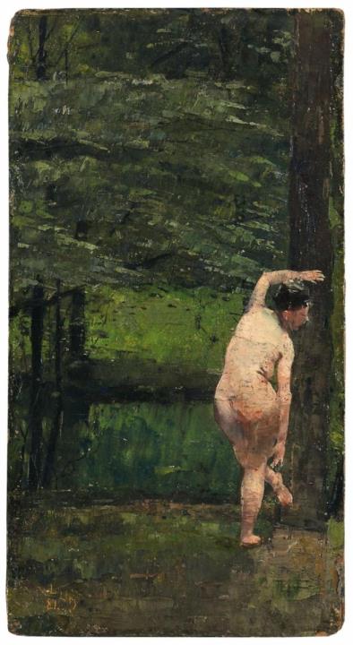 Lesser Ury - Badende im Wald: Rückenakt (Woman bathing in the forest: Nude from behind)
