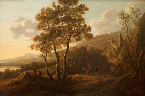 Guilliam (Willem) de Heusch - WOODED LANDSCAPE WITH RUINS AND RIDERS