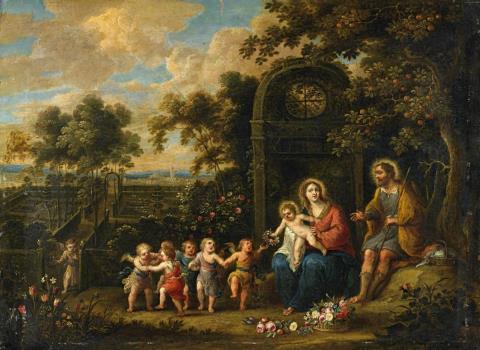 Pieter van Avont, attributed to, and ABRAHAM GOVAERTS - LANDSCAPE WITH THE HOLY FAMILY