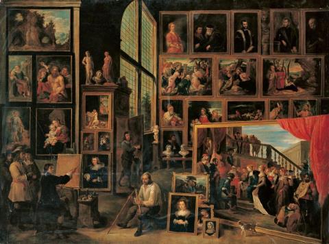 Flemish School (?), 19th century - PICTURE GALLERY WITH PAINTER AT THE EASEL