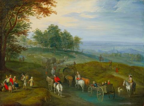 Charles (Karel) Beschey - HILLY LANDSCAPE WITH TRAVELLERS WIDE LANDSCAPE WITH TRAVELLERS CROSSING A PASAGE