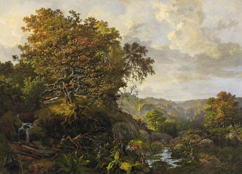  American Artist - WOODES LANDSCAPE WITH FOXHUNT