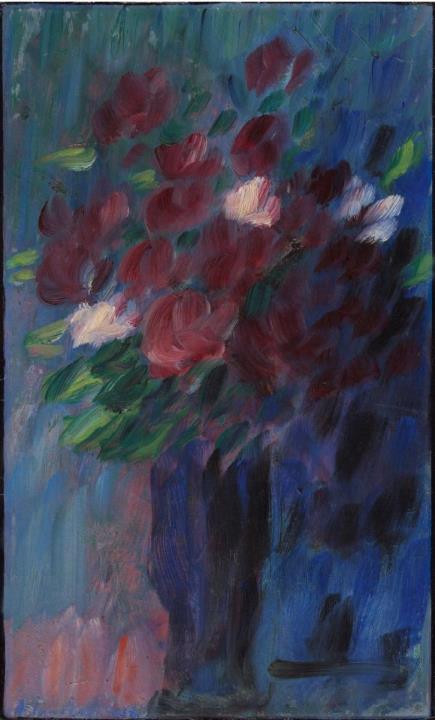 Alexej von Jawlensky - Großes Stilleben (Vase mit Rosenstrauss, Dunkelrote Blume) bzw. Bouquet à l'heure bleue (Large Still-Life - Vase with Bouquet of Roses, Dark Red Flower - resp. Bouquet à l'heure bleue)