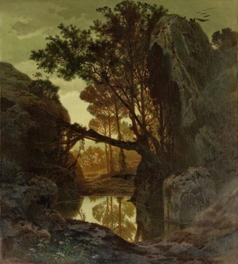 Ferdinand Knab - WOODED LANDSCAPE WITH ROCKS AND SEE