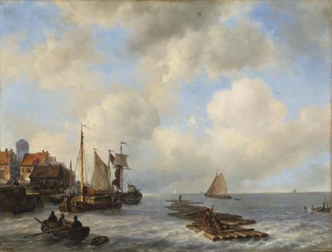 Johan Hendrik Louis Meyer - DUTCH FISHING HARBOUR WITH BOATS AND FLOATS
