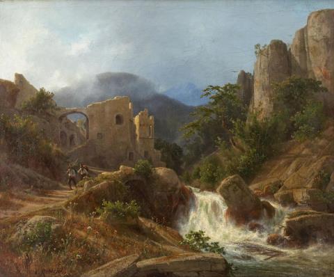 Carl Johann Friedrich Adolf Rötteken - MOUNTAIN LANDSCAPE WITH WATERFALL