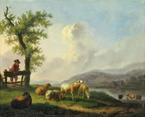 Balthasar Paul Ommeganck - RIVER LANDSCAPE WITH SHEPHERD AND SHEEPS