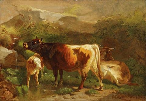 Christian Eduard Boettcher - COWS ON A WILLOW