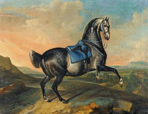Johann Georg de Hamilton - LANDSCAPE WITH WHITE SADDLED HORSE