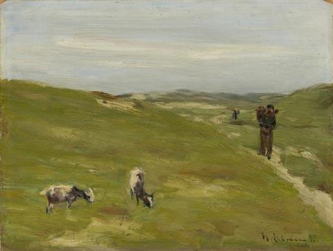 Max Liebermann - Dünen mit Bauer und grasenden Ziegen (Dunes with Farmer and grazing Goats)