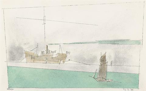 Lyonel Feininger - Frachtschiff und Segler. Rückseitig: Skizze eines Seestücks (Freighter and Yacht. Verso: Sketch of a Seascape)