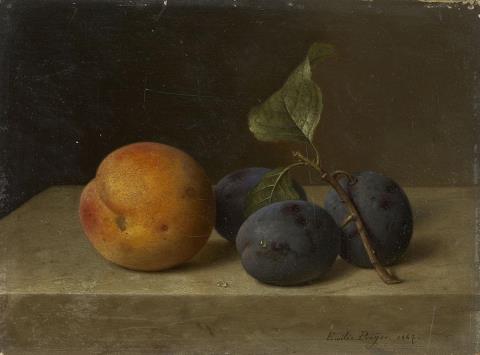 Emilie Preyer - STILL LIFE WITH PEACH AND PLUMS
