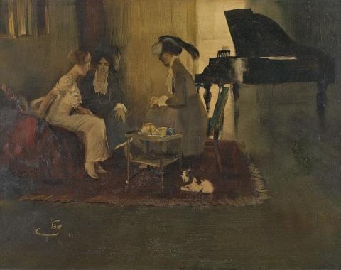 Wilhelm Schreuer - INTERIOR WITH THREE WOMEN AT THE PIANO