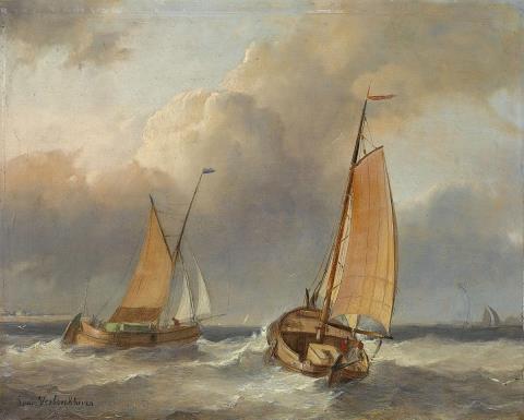 Louis Verboeckhoven - SAILING SHIPS ON STORMY SEA