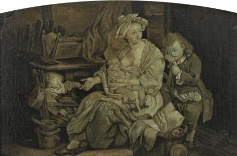 Jean-Baptiste Greuze - TWO SCENES 1. MOTHER WITH HER CHILDREN 2. OLD MAN AND YOUNG COUPLE