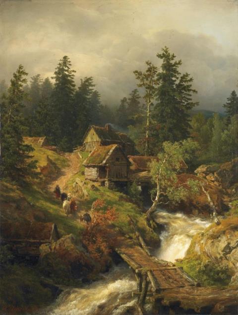 Andreas Achenbach - MOUNTAIN LANDSCAPE WITH TORRENT AND WATER-MILL