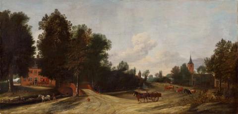 Anthonie van Borssom - WIDE LANDSCAPE WITH A STREET IN A VILLAGE