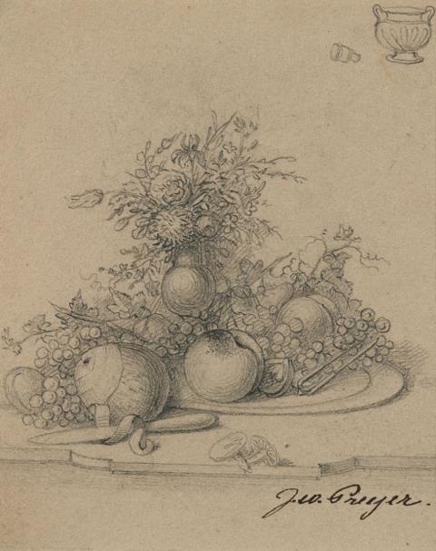 Johann Wilhelm Preyer - STILL LIFE WITH FLOWERS AND FRUITS