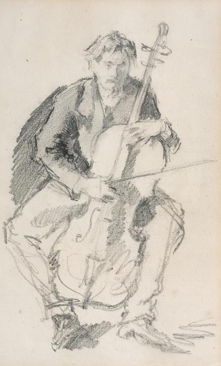 Wilhelm Leibl - CELLO PLAYER STUDY OF A CONCERT (verso)