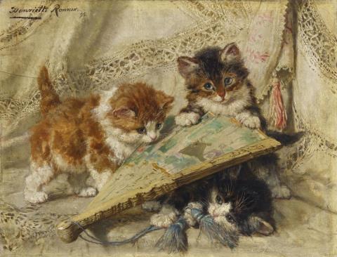 Henriette Ronner-Knip - THREE CATS WITH A FAN(INNOCENCE)