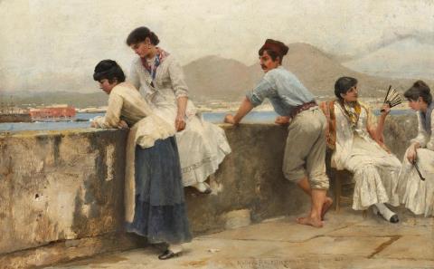 Paul Wilhelm Keller-Reutlingen - THE BAY OF NAPLES WITH YOUNG ITALIANS