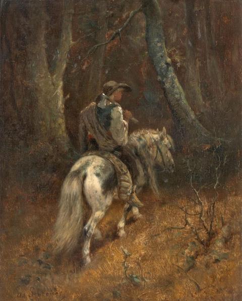 Adolf Schreyer - HORSEMAN IN THE FOREST