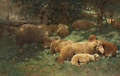 Heinrich von Zügel - RESTING SHEEPS AT THE FOREST EDGE