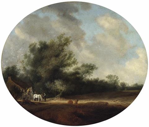 Salomon van Ruysdael - LANDSCAPE WITH A FARMHOUSE RIVERSCAPE WITH A FERRYBOAT