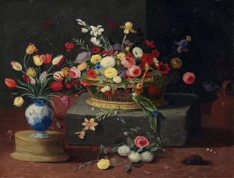 Jan van Kessel the Elder, circle of - STILL LIFE WITH FLOWERS AND BASKET