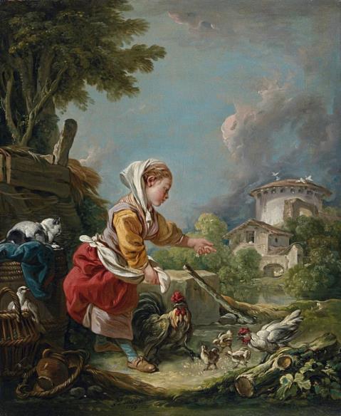 François Boucher - YOUNG GIRL FEEDING CHICKEN