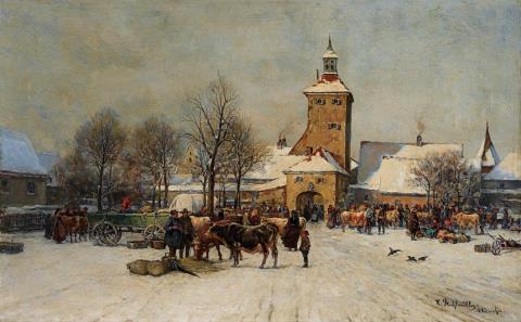 Karl Stuhlmüller - MARKET IN FRONT OF A TOWN GATE IN WINTER